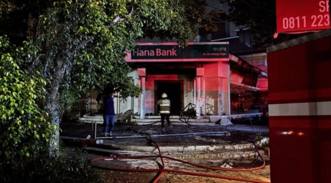 “Reject the National Army law”, “No Rules, Just Chaos”, and “Burn World Bank” wrote by a group of informal affinity. (Bandung, West Java Indonesia )