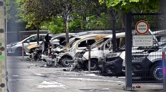 Berlin (Germany): Vehicles Belonging to a War Profiteer Set on Fire